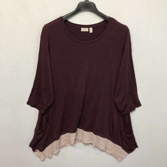Logo by Lori Goldstein 3/4 Sleeve Tee Top Shirt Blouse Size 3X Burgundy M185 -29 - Picture 1 of 13